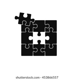 solve the puzzle task, vector graphic art shape, retro style badge design logo, illustration isolated on white background.