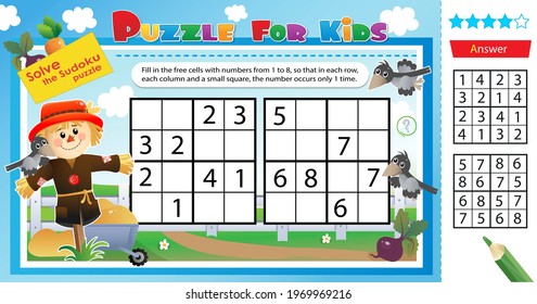 Solve The Sudoku Puzzle Together With The Bogeyman. Logic Puzzle For Kids. Education Game For Children. Worksheet Vector Design For Schoolers.