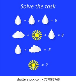 Solve the system, math school educational game for computer web application task, vector illustration