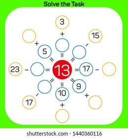Solve the task - Math lesson Addition and Subtraction activity Vector