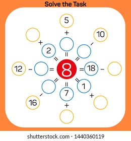 Solve the task - Math lesson Addition and Subtraction activity Vector