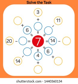 Solve the task - Math lesson Addition and Subtraction activity Vector