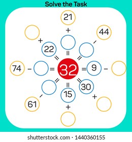 Solve the task - Math lesson Addition and Subtraction activity Vector