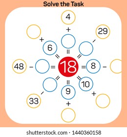 Solve the task - Math lesson Addition and Subtraction activity Vector