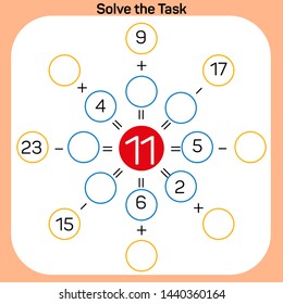 Solve the task - Math lesson Addition and Subtraction activity Vector