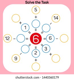 Solve the task - Math lesson Addition and Subtraction activity Vector