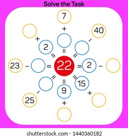 Solve the task - Math lesson Addition and Subtraction activity Vector