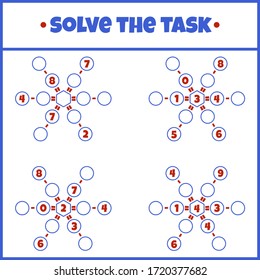 Solve the task. Mathematical puzzle game. Worksheet. Learning mathematics. Tasks for addition for preschool children.