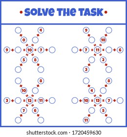 Solve the task. Mathematical puzzle game. Worksheet. Learning mathematics. Tasks for addition for preschool children.