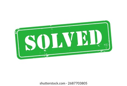 Solved Green Grunge Rubber Stamp Icon or Label Isolated on White Background Symbolizing Successful Problem Resolution or Completion concept