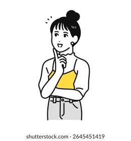 Solved Happy Bun Hair Young Woman Illustration Material