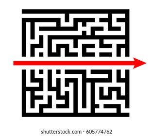 Solved labyrinth. Maze Vector illustration