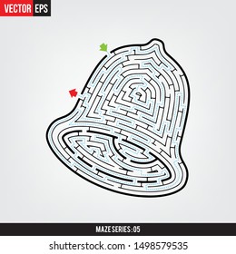 Solved Maze Bell shape with green arrow for start and red arrow for end in grey background 