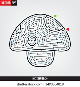 Solved Maze mushroom shape with green arrow for start and red arrow for end in grey background 