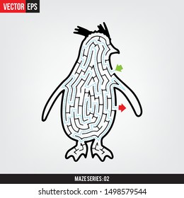 Solved Maze penguin shape with green arrow for start and red arrow for end in grey background 