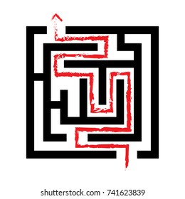 solved maze, red arrow, 2d