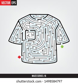 Solved Maze t-shirt shape with green arrow for start and red arrow for end in grey background 