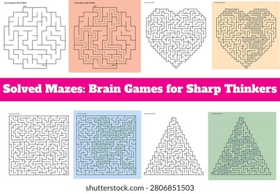 solved mazes brain games for sharp thinkers with various shapes and colors maze collection