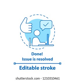 Solved Problem Concept Icon. Resolved Issue. Done Idea Thin Line Illustration. Successfully Completed. Vector Isolated Outline Drawing. Editable Stroke