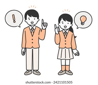 solved the problem, found the pose of male and female students, illustration materials