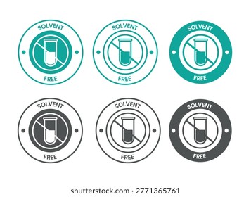 Solvent Free - set of vector round labels for product packaging. Solvent Free label. Anti rust logo, label, sign, badge, symbol, banner, line, flat vector, isolated illustration.