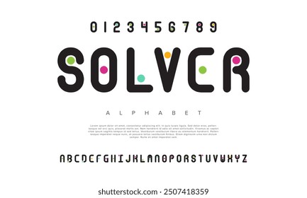 Solver moderno alfabeto digital fuente. Digital abstracto futurista, juego, techno, robot, música, logotipo, deporte, tipografía de tecnología mínima.