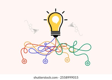 solving business problems. Brainstorming, beginning and end to thought, abstract metaphor. Collage Art Vector illustration . Creative concept for web banner, social media banner