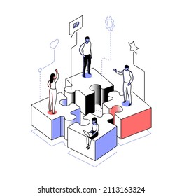 Solving business problems - modern line isometry design style illustration