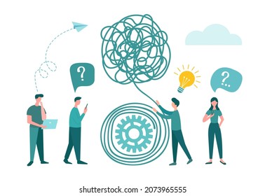 Solving business and psychological problems and questions. Idea, startup, business project development. Concept vector illustration.