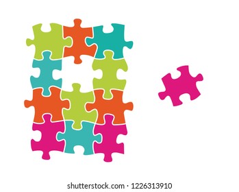 Solving the jigsaw puzzle game. One piece missing for success. 