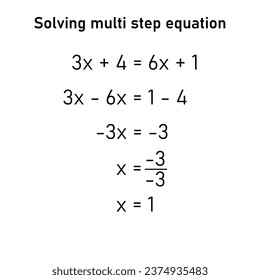 Solving multi step equations examples. Mathematics resources for teachers and students.