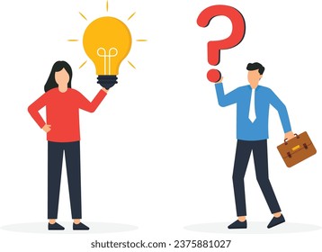 solving the problem. businessman holding a question mark with a light bulb, Business solutions and problem solving

