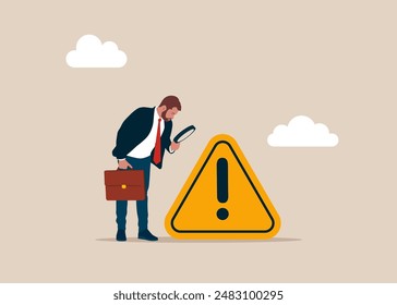 Solving problem. Investigate incident with exclamation attention sign. Modern vector illustration in flat style. 