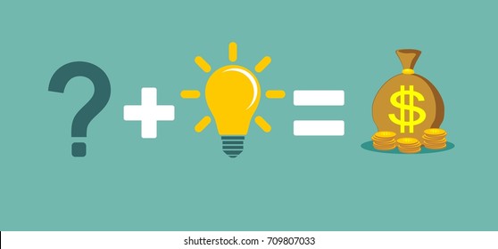 Solving a problem and make money. Solve problems will make rich. Stock flat vector illustration.