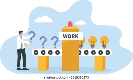 Resolver problema, solução ou resultado de dificuldade de negócios, pesquisar ou descobrir nova ideia, criatividade para responder perguntas,

