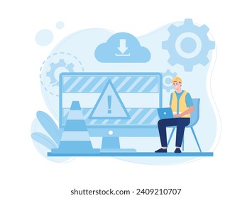 solving problems with cloud computer errors trending concept flat illustration