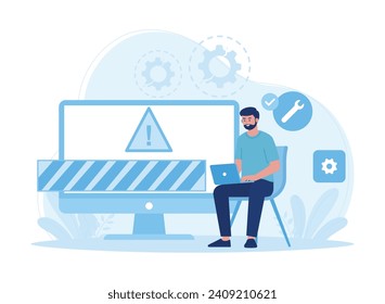 solving problems with computer errors trending concept flat illustration