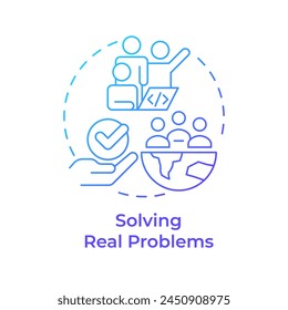 Solving real problems blue gradient concept icon. Hackathon benefit. Addressing global issues. Round shape line illustration. Abstract idea. Graphic design. Easy to use in promotional materials