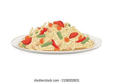 Som Tum, Papaya Salad, Thai Food on white background, Somtum hand drawn, vector illustration.