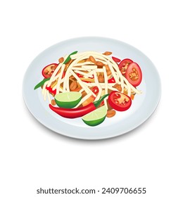 Som Tum Thai food on white background, Papaya Salad, Somtum hand drawn, Vector illustration EPS 10.