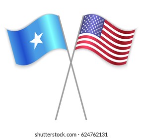 Somali And American Crossed Flags. Somalia Combined With United States Of America Isolated On White. Language Learning, International Business Or Travel Concept.