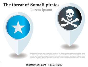 Somali Pirates Flag Set, News About Another Incident With Somali Pirates. Template For News And Information Design.