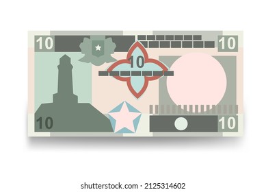 Ilustración del vector de chelín somalí. Dinero somalí conjunto de billetes. Dinero en papel 10 SOS. Estilo plano. Aislado sobre fondo blanco. Diseño sencillo y mínimo.