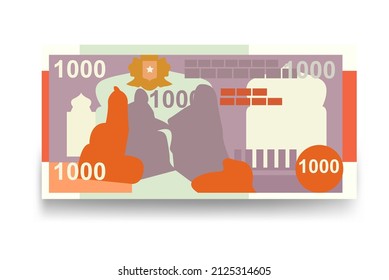 Ilustración del vector de chelín somalí. Dinero somalí conjunto de billetes. Dinero en papel 1000 SOS. Estilo plano. Aislado sobre fondo blanco. Diseño sencillo y mínimo.