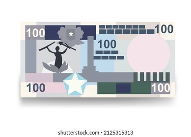 Ilustración del vector de chelín somalí. Dinero somalí conjunto de billetes. Dinero en papel 100 SOS. Estilo plano. Aislado sobre fondo blanco. Diseño sencillo y mínimo.