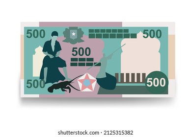 Ilustración del vector de chelín somalí. Dinero somalí conjunto de billetes. Dinero en papel 500 SOS. Estilo plano. Aislado sobre fondo blanco. Diseño sencillo y mínimo.