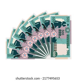 Somali Shilling Vector Illustration. Somalia Money Set Bundle Banknotes. Paper Money 500 SOS. Flat Style. Isolated On White Background. Simple Minimal Design.