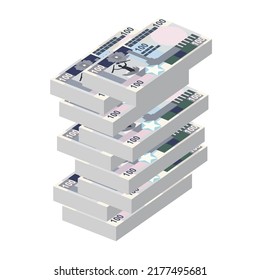 Somali Shilling Vector Illustration. Somalia money set bundle banknotes. Paper money 100 SOS. Flat style. Isolated on white background. Simple minimal design.