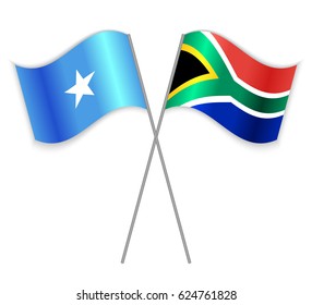 Somali and South African crossed flags. Somalia combined with South Africa isolated on white. Language learning, international business or travel concept.