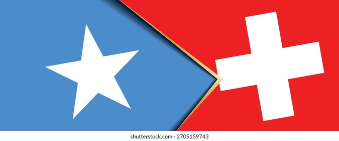 Banderas somalíes y suizas se superponen simbolizando ayuda y diplomacia